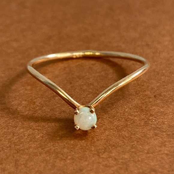 14K Gold Chevron Fire Opal Ring